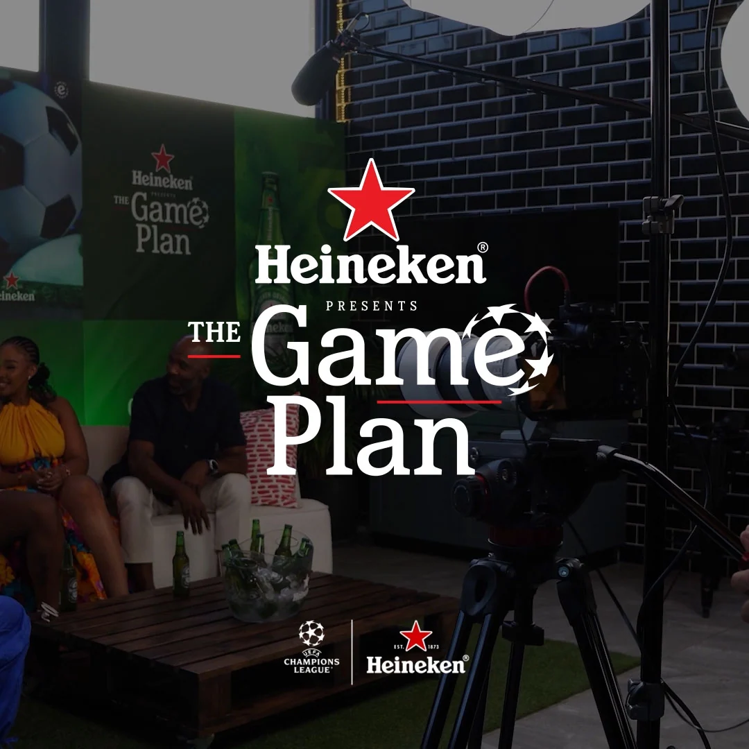 Heineken presents The Game Plan: campaign title over a behind-the-scenes view of the set