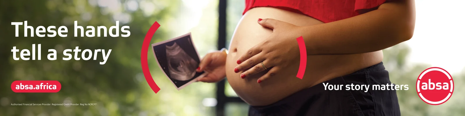 Absa Your Story Matters — a pregnant person holding an ultrasound scan